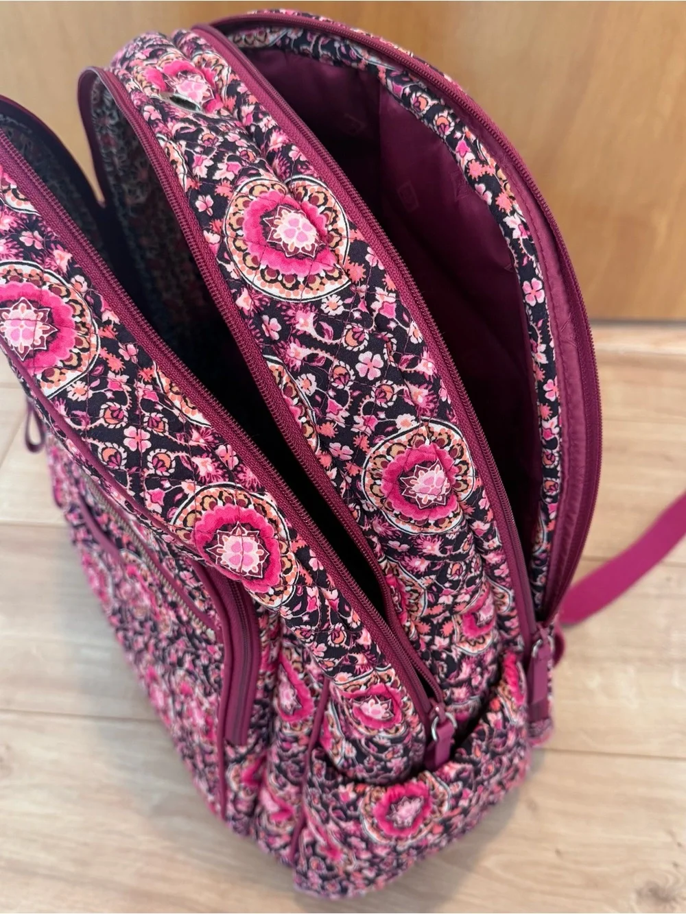 Vera Bradley Raspberry Medallion Quilted Campus Backpack